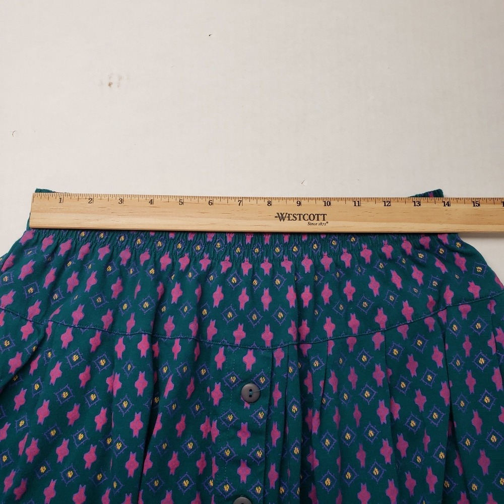 Vintage Izod 3pc Skirt Set XL Teal Pink Cardigan Henley Midi Skirt Stripe Modest - Picture 14 of 16